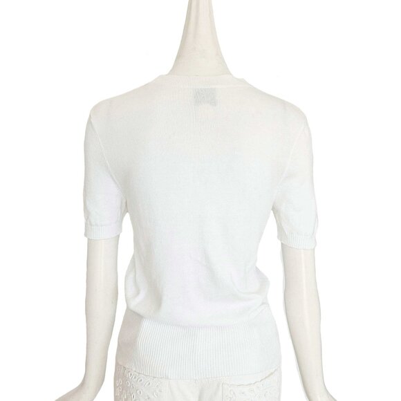 PATOU WHITE SHORT SLEEVES JACQUARD COTTON KNIT TOP (M) - Picture 4 of 7
